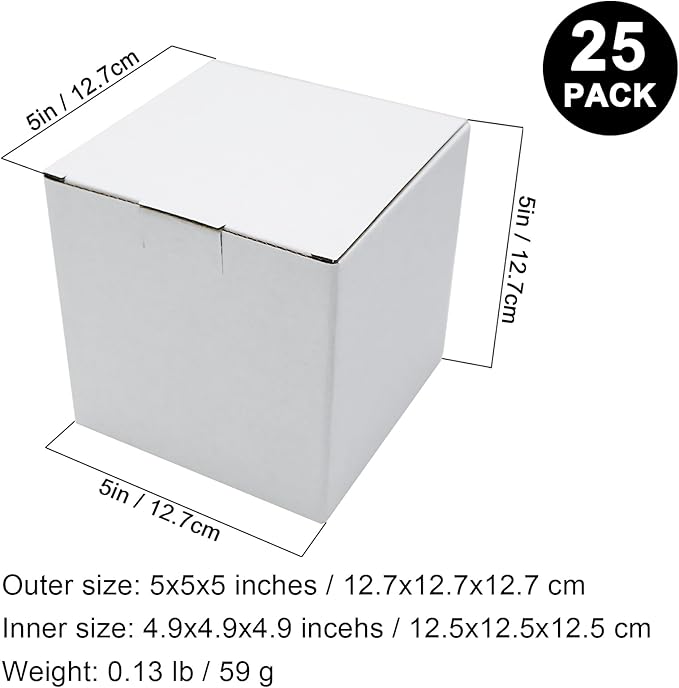 25 Pack 5x5x5 Inch Corrugated Cardboard Boxes - BM555 Small Shipping Boxes for Mailing, Ecommerce, Gift Wrapping, Storage | Ideal for 11oz to 15oz Mugs, Lightweight & Durable Mailer Boxes