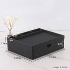 Leather Desk Organizer With Drawers, Home Cosmetics Organizer, Phone Remote Organizer, Drawer Plus Divider & Tray (black)