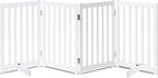 LZRS Freestanding Extra Wide Dog Gate 30 inch Tall - 4 Panels Solid Wooden Pet Gate for Doorways, Stairs, Hallways,Kitchens& Long Areas, Expandable & Foldable with Support Feet,Indoor Use,White