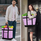 2Pk Insulated Reusable Tote Bag for Grocery Shopping for Women/Men, Pizza/Food Delivery Bag to Keep Food Cold/Hot for Professional Catering, Cooler bags for Travel/Beach/Picnic, Lavender