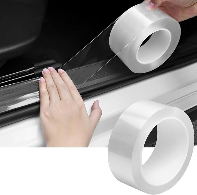DGSL Car Door Edge Guards Door Sill Protector, 0.8In x 16.4Ft 5D Carbon Fiber Car Wrap Film, Vinyl Automotive Wrap Film Anti-Collision Fits for Most Car (Transparent)
