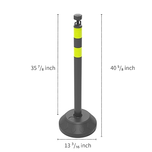 6 Pack Traffic Delineator Post Cones with Plastic Chain Crowd Control Barriers - Expandable 40" Traffic Control Cones, 6 x 6.6 Ft Chains for Indoor & Outdoor Use (Black-Water Filled Base)