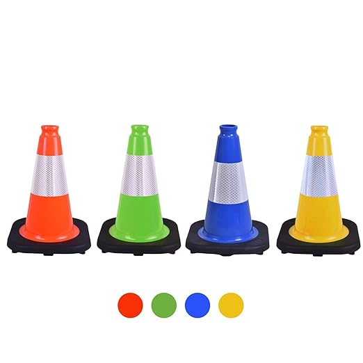 6 Pack 12 Inch Yellow Reflective Traffic Cones, Black Base Safety Markers for Warehouse Aisles, Driveways and Indoor Safety Training (6, Yellow, 12 Inch)