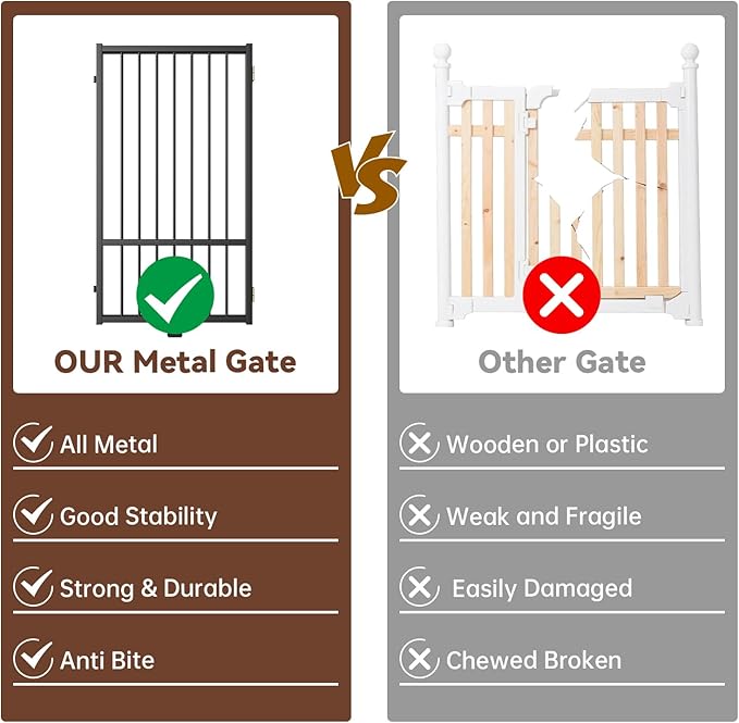 3 Panels Full Metal Freestanding Dog Gates, 60” W x 36” H Folding Pet Gate Fence with Support Feet for Indoor,Stairs, Hallways and Doorways(Black)