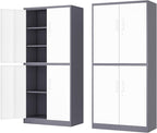 71' Metal Storage - Lockable File Cabinet with Doors & Shelves - Gray/White Steel for Garage, Home, Office
