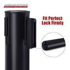 DuraSteel Crowd Control Barriers Stanchions with Retractable Belts & Sign Holder - Metal Stanchion Posts w/ 6.5ft Black Retractable Barrier Belt Ropes - Queue VIP Safety Line Dividers - Set of 6 Poles