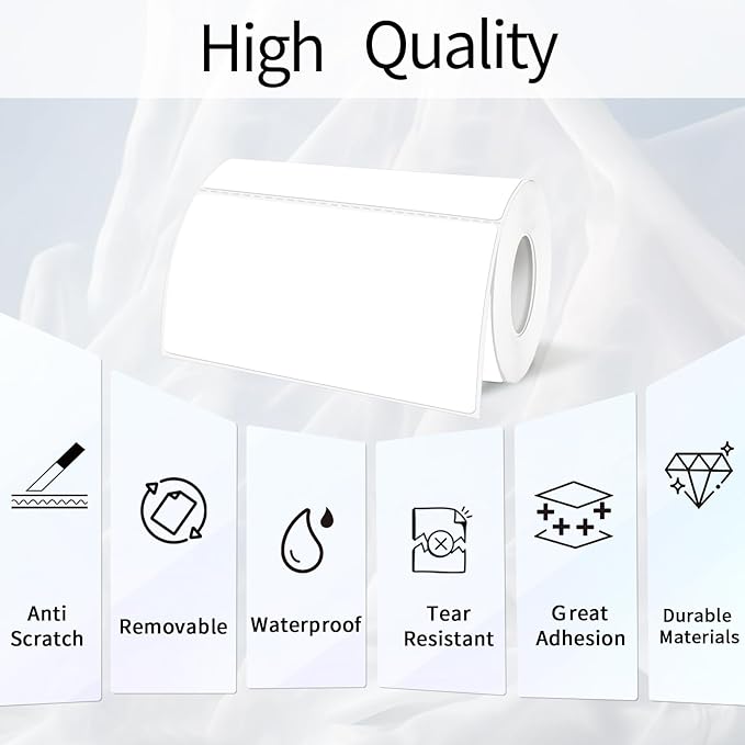 White Thermal Labels 2x4 Inch, Direct Thermal Stickers Label, Self-Adhesive Thermals Printer Sticker Labels, Water & Oil Resistant & Anti-Scratch, Perforation Line Design- 200Pcs