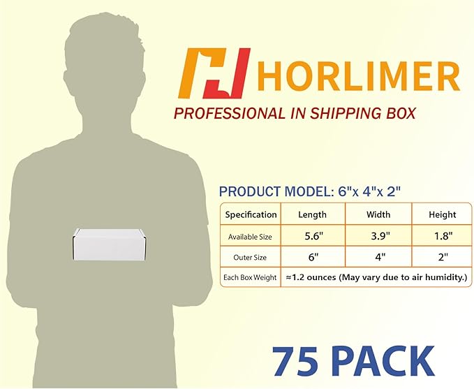 HORLIMER 6x4x2 inches Shipping Boxes Set of 75, White Corrugated Cardboard Box Literature Mailer