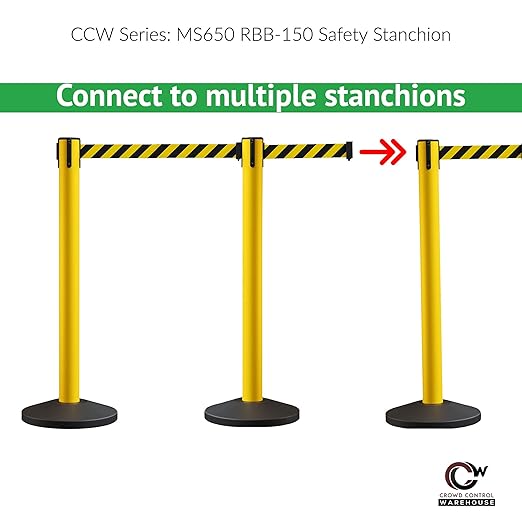 Crowd Control Warehouse CCW Series RBB-150 - Set of 2 Stanchion Retractable Belt Barriers - 16 Foot, Red Belt with Yellow Post - Easy Assembly