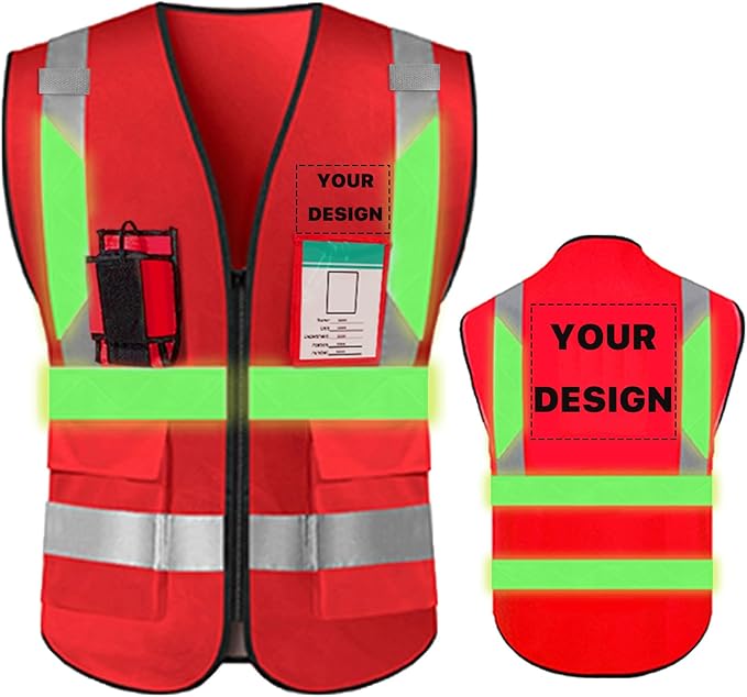 YOWESHOP High Reflective Visibility Safety Vest with Pockets and Zipper Custom Your Logo Safety Workwear