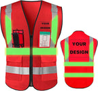 YOWESHOP High Reflective Visibility Safety Vest with Pockets and Zipper Custom Your Logo Safety Workwear