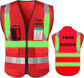 YOWESHOP High Reflective Visibility Safety Vest with Pockets and Zipper Custom Your Logo Safety Workwear