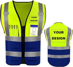 YOWESHOP High Reflective Visibility Safety Vest Custom Your Logo Safety Workwear with Reflective Strips and Pockets