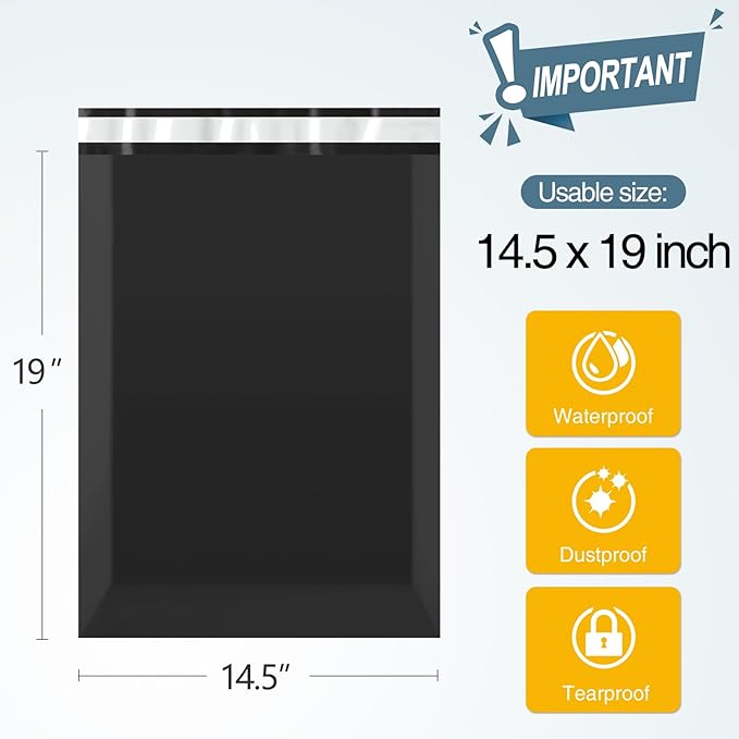 Famagic Poly Mailers, 100pc 14.5x19 Inch Shipping Bags, Large Chic Packaging Bags for Small Business, Tearproof Mailing Envelopes for Clothing Supplies, Boutique, Self Seal Mailers Poly Bags Black