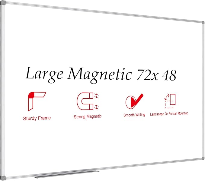 JILoffice Large Magnetic White Board, Dry Erase Board 72 x 48 Inch, Silver Aluminum Frame Wall Mounted Board for Office Home and School