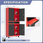 73" Metal Garage Storage Cabinet with Wheels， Rolling Tool Storage with Locking Doors， Adjustable Shelves and Drawer, Heavy Duty Steel Tool Cabinet for Garage, Warehouse, School(Red Black)