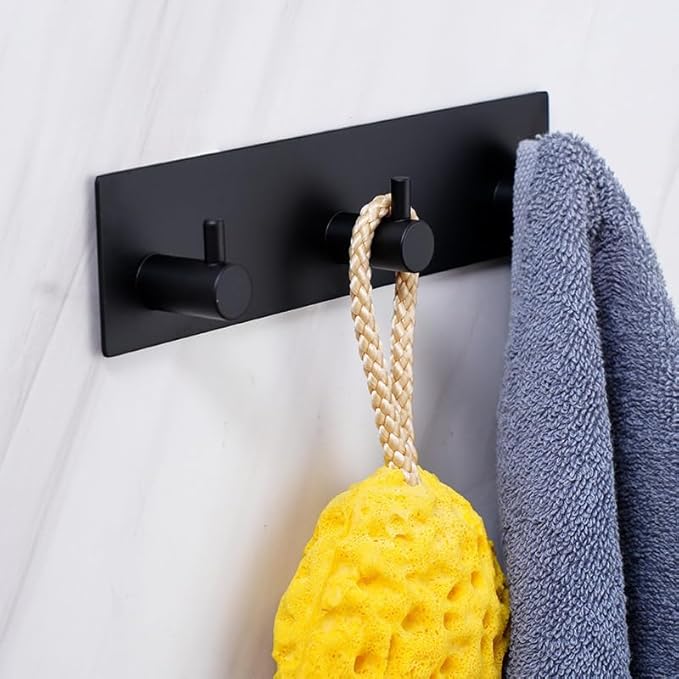 Kingdong Black Key Holder for Wall 304 Stainless Key Hooks Adhesive Key Holder Wall Mount Key Hanger with 3 Heavy Duty Hooks Key Organizer for Kitchen, Bedroom, Bathroom (Black(3 Hooks))