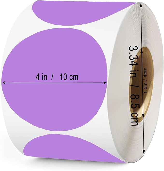 4 Inch Large Purple Circle Thermal Labels, 300 Labels/Roll,Self-Adhesive Round Inventory Stickers, Multi-Purpose Round Roll Thermal Printing Stickers for Business and Domestic Use
