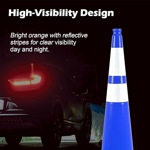 360 Pack 36" Blue Traffic Cones with Black Base – Large Bulk Safety Cones for Commercial Use, Road Work, and Event Setup (360, Blue, 36 Inch)