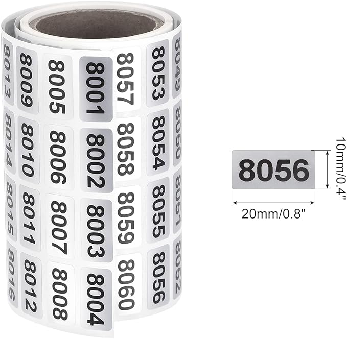 MECCANIXITY 8001 to 9000 Consecutive Number Stickers Inventory Label Black Numbers for Office Warehouse Numbering Classification