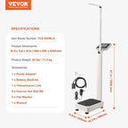 VEVOR Medical Digital Scale, Professional Physician Scale for Weight Height, Multi-Function Medical Physician Scale with Built-in Height Rod, 2 Unit (kg/lb), BMI for Home Hospital Gym, 500LBS Capacity