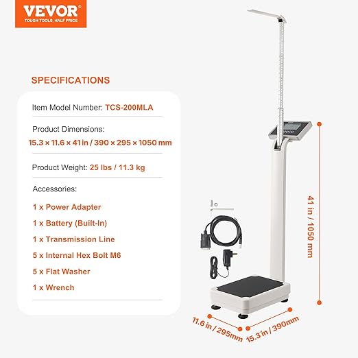 VEVOR Medical Digital Scale, Professional Physician Scale for Weight Height, Multi-Function Medical Physician Scale with Built-in Height Rod, 2 Unit (kg/lb), BMI for Home Hospital Gym, 500LBS Capacity