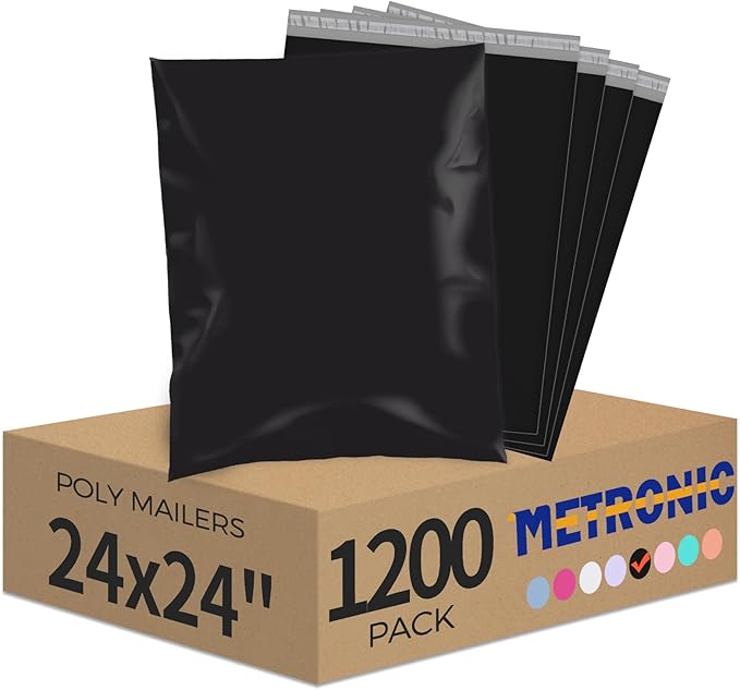 Metronic Poly Mailers 24x24 1200 PC Black, Large Shipping Bags for Clothing Packaging Bags Strong Self Seal Adhesive Shipping Envelopes for Small Business Tear-resistant Mailing Bags Mailing Envelopes