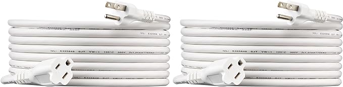 Amazon Basics Extension Cord, 13 Amps, 125V, 15 Foot, White - Pack of 2
