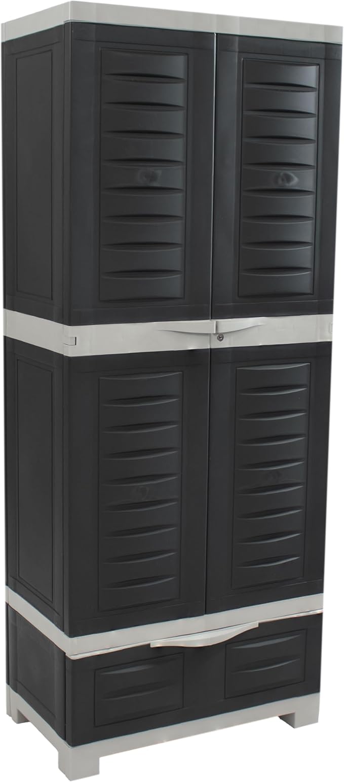 Sunnydaze Lockable Storage Cabinet - Indoor or Garage Storage Cabinet with 3 Adjustable Shelves - 57.5" H - Garage, Office, Home, Laundry Room - Charcoal