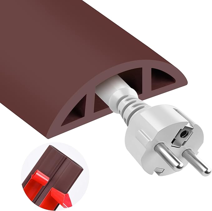MYFAMIREA 5FT Floor Cord Cover for Wire Self Adhesive Cable Cavity Management PVC Extension Cord Hider Power Floor Wire Protector Cover Prevent Cable Trip for Office Home Outdoor (Brown, 1.97'')