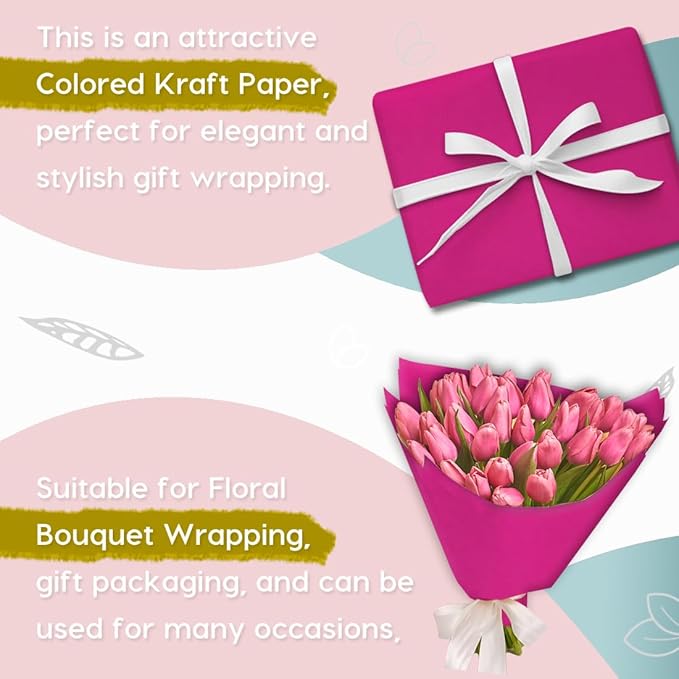 PerkHomy 24" x 2,400" (200') Rose Red Kraft Paper Roll for Craft Bulletin Board Paper Art Table Covering Crafting Gift Wrapping Bouquet Packing Parcel 80GSM 55LB (Rose Red, 24" x 200')