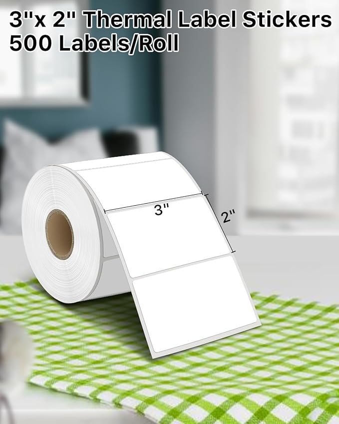 iEager 3" x 2" Thermal Labels, Rectangle Thermal Printer Stickers, Self-Adhesive Durable Sticker with Perforation Line, 500 Labels/Roll, White