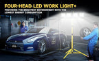 TOPRATED Plug In Led Work Light with Stand,28000 Lumen 110V 4 Adjustable Head Outdoor Flood Lights,Foldable Mechanic Light with 16.5Ft Power Cord,Portable Waterproof Tripod with Lamp for Workbench