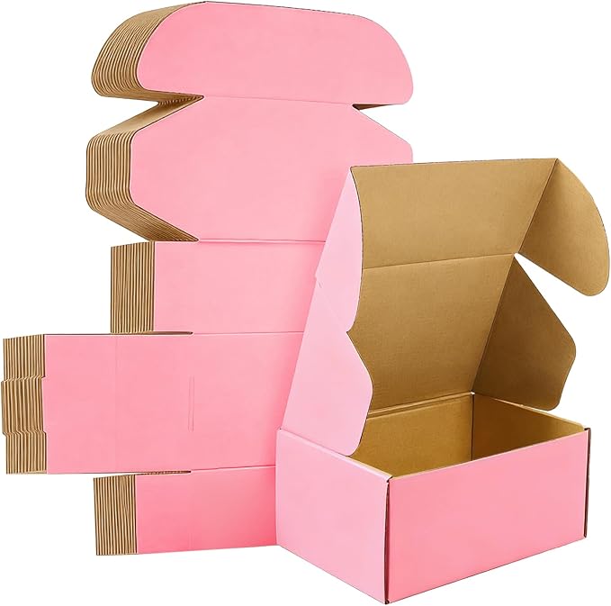 12x9x2 inches Shipping Boxes Set of 25, Small Corrugated Cardboard Box, Literature Mailer, Gift Boxes (Pink, 12x9x2)