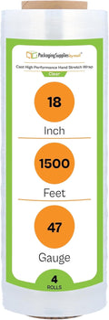 PSBM 4 Rolls 18 Inch x 1500 Feet 80 EQ Stretch Film/Wrap, Heavy Duty Industrial Strength Up to 800% Ultimate Stretch, Clear Shrink Plastic Wrap for Moving, Packing, Shipping & Storage