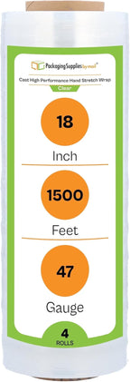 PSBM 4 Rolls 18 Inch x 1500 Feet 80 EQ Stretch Film/Wrap, Heavy Duty Industrial Strength Up to 800% Ultimate Stretch, Clear Shrink Plastic Wrap for Moving, Packing, Shipping & Storage