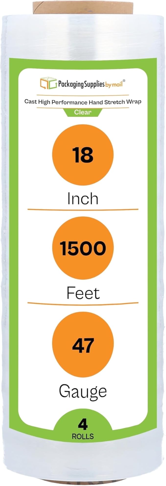 PSBM 4 Rolls 18 Inch x 1500 Feet 80 EQ Stretch Film/Wrap, Heavy Duty Industrial Strength Up to 800% Ultimate Stretch, Clear Shrink Plastic Wrap for Moving, Packing, Shipping & Storage
