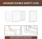 4 Panels Full Metal Freestanding Dog Gates with Door, 80” W x 24” H Folding Pet Gate Fence with Support Feet for Indoor,Stairs, Hallways and Doorways(White)