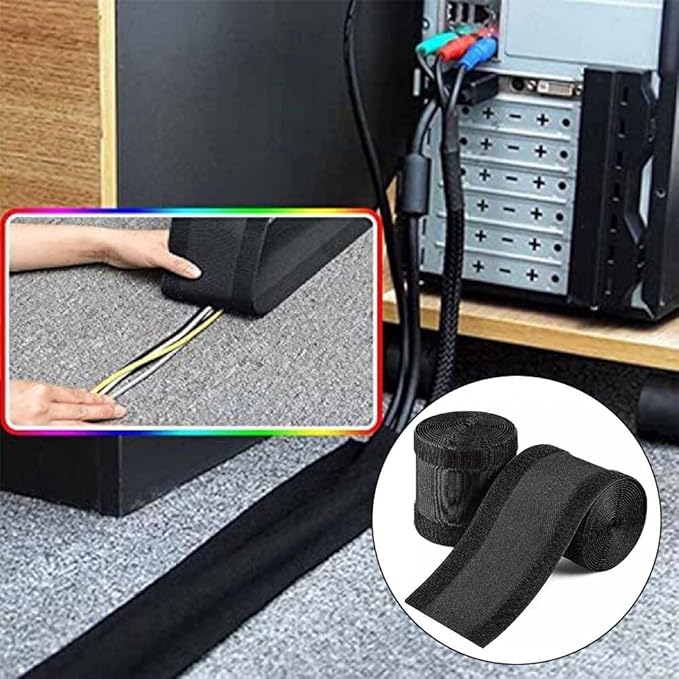 Floor Cable Cover Protector 3 Meters Wire Management System for Office Carpet Polyester Cord Organizer Black(Type B)