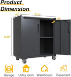 Metal Storage Cabinet with Wheels, Lockable Rolling Tool Chest with Adjustable Shelf & Handle & 2-Doors, Mobile Steel Locker for Garage, Home, Office, Warehouse, Assembly Required, Black