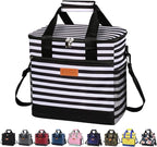 Iknoe Large Cooler Bag Collapsible 24 Can Insulated Bags Leakproof Lunch Cooler Tote with Multi-Pockets for Adult Insulated Thermal Bag for Beach, Picnic, Office Work(Stripe)