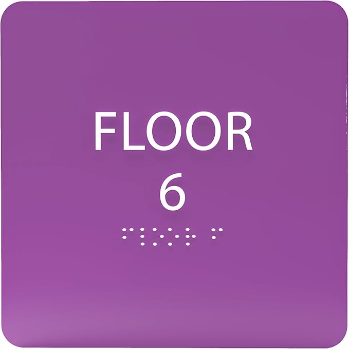 6" X6" Floor 6 Sign - ADA Compliant Tactile Graphics Grade 2 Braille Text Acrylic Wall Signs - Directional Assistance, Floor Number Safety Sign for Office, school Hospital, Apartment