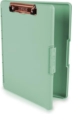 Dexas Slimcase 2 Plastic Clipboard with Storage and Side Opening, Foam Green Rose Gold, Office Supplies Clipboards to Organize, Carry and Store, A4 Holder, Nursing Clipboards
