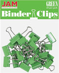 JAM PAPER Colorful Binder Clips - Small - 3/4 Inch (19 mm) - Green Binderclips - 25/Pack