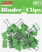 JAM PAPER Colorful Binder Clips - Small - 3/4 Inch (19 mm) - Green Binderclips - 25/Pack