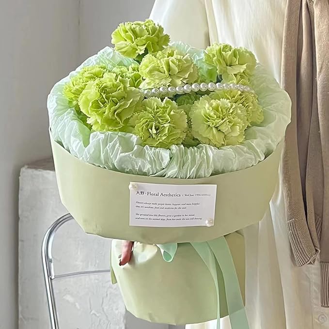 FWSA WRAPS Korean Flower Wrapping Paper Roll Green Matte Bouquet Wrap Florist Paper, 105G Thicken waterproof DIY Art Packaging Kraft Paper 23.23 x 288 inches (Color 11 (Matcha Green))