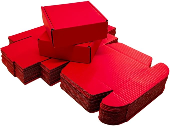 15 Pcs 6 x 6 x 2 inches Corrugated Cardboard Gift Boxes Recyclable Shipping Boxes for Mailing & Holidays, Wedding, Birthday, Gifts Packaging (Red, 6 x 6 x 2")
