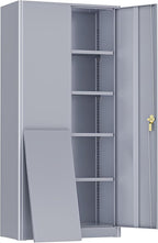 Greenvelly Metal Storage Cabinet, 72" Lockable Metal Garage Storage Cabinet with Doors and 4 Adjustable Shelves, Locking Steel Cabinet for Home Office, Garage, Shop, School (Dark Grey 36" W x 18" D)