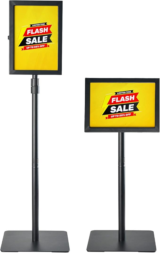 1 PACK Double-Sided Adjustable Heavy Duty Pedestal Sign Holder Stand for Display - Indoor/Outdoor Floor Sign Stand with Base 8.5x11 inches (Horizontal and Vertical Orientation) - includes dry erase marker