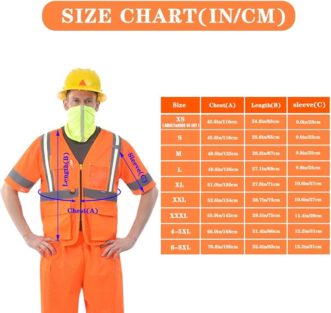 A-SAFETY Class 3 High Visibility Reflective Safety Vest – Orange Mesh, 6XL/7XL/8XL